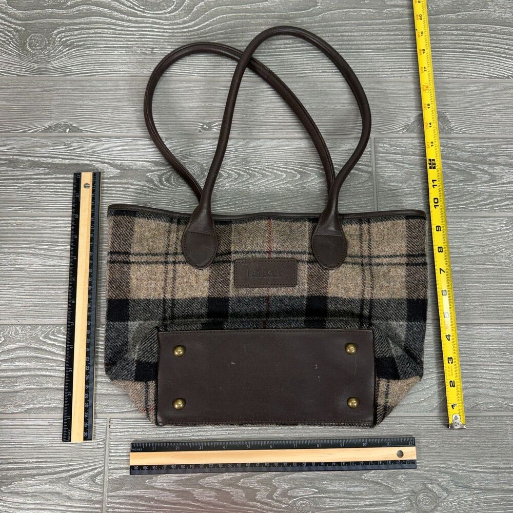 Barbour Winter Tartan Should Tote Zipper Bag Plaid 100% Wool with Cotton Lining - Picture 10 of 12